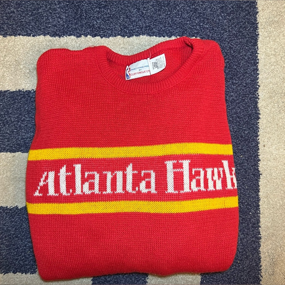 RARE VINTAGE Atlanta Hawks Cliff Engle Sweater NBA Basketball 1980s 1990s Large - Picture 8 of 10